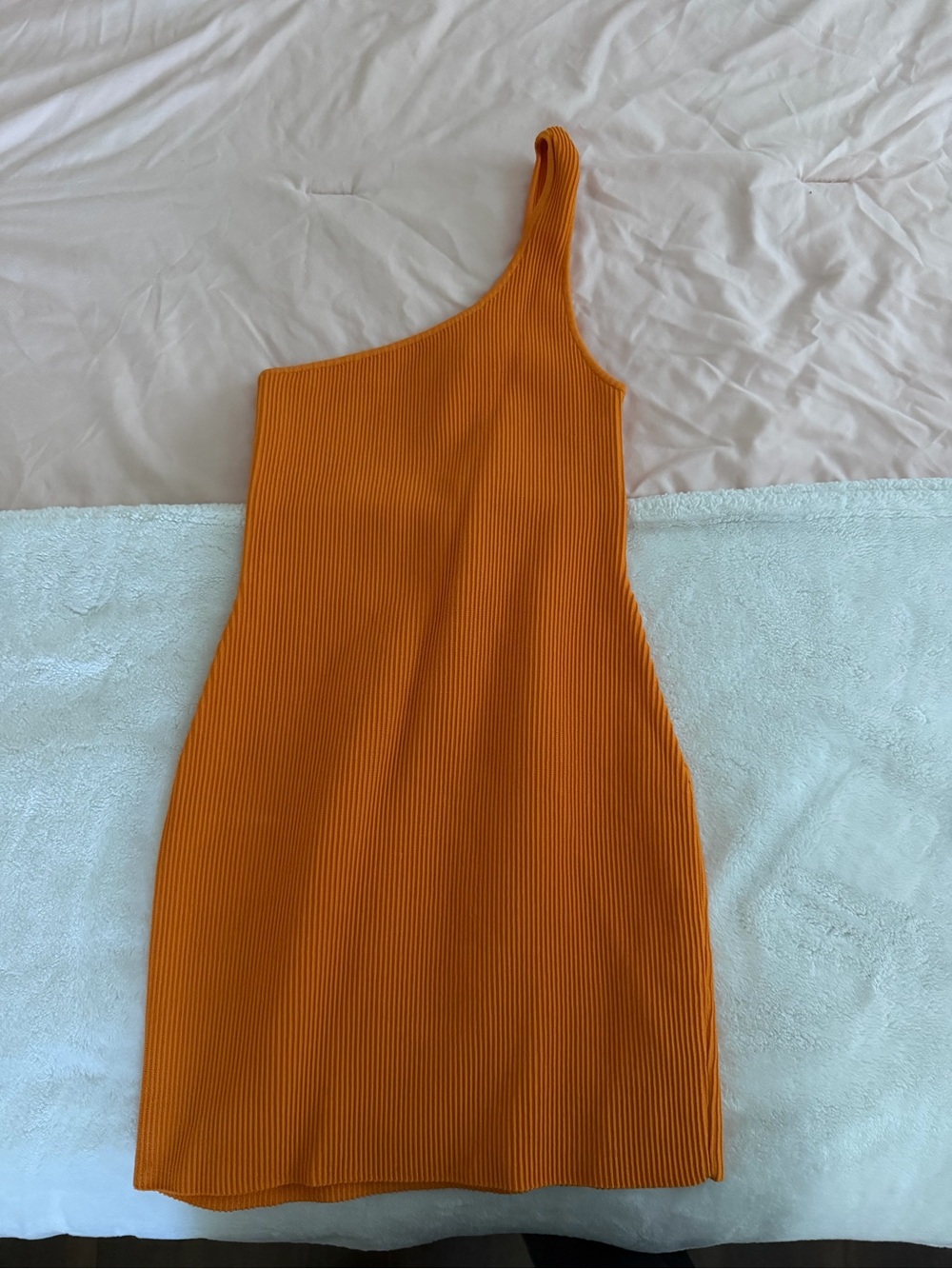 Babaton One-Shoulder Ribbed Mini Dress in Orange